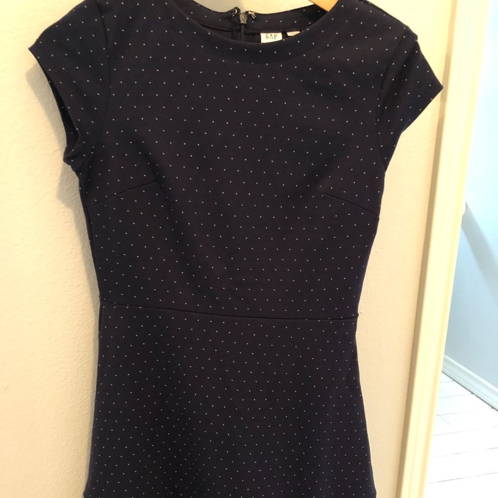 GAP short sleeve a-line navy dress with polka dots